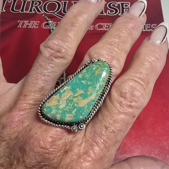 Vintage Native American Navajo Signed High Grade Royston Turquoise Ring Sz 9.25 - Picture 2 of 6